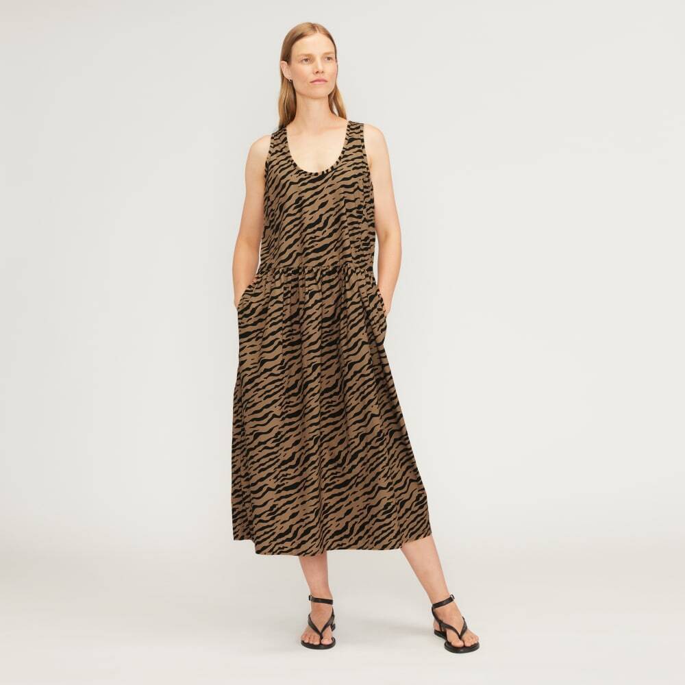 NWT Everlane Tiger Stripe Poplin Maxi Dress S Brown Black Whimsigoth Drop Waist